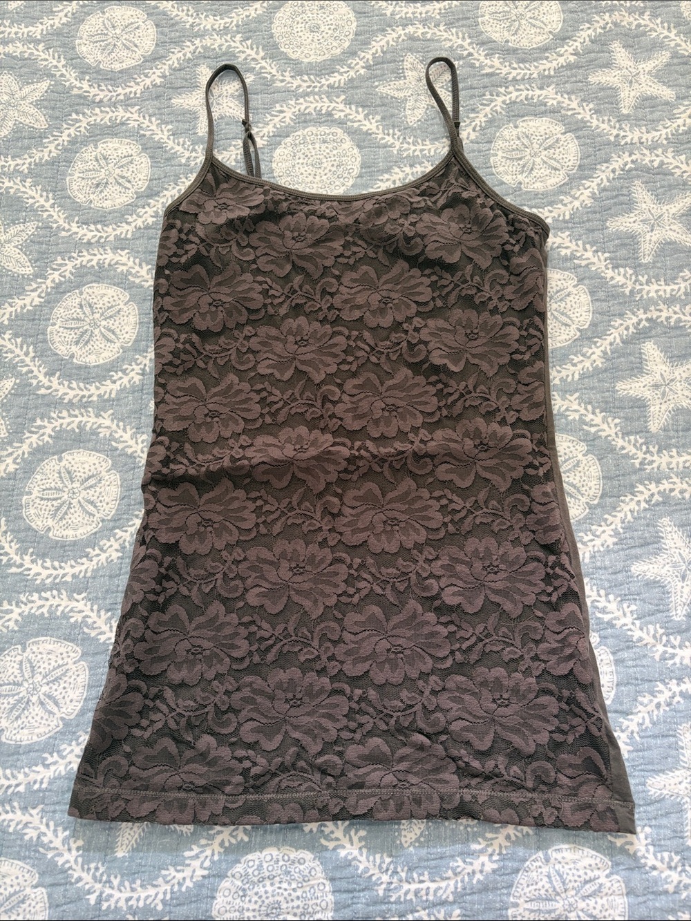 Aeropostale Dark Grey Floral Lace Cami with Spaghetti Straps